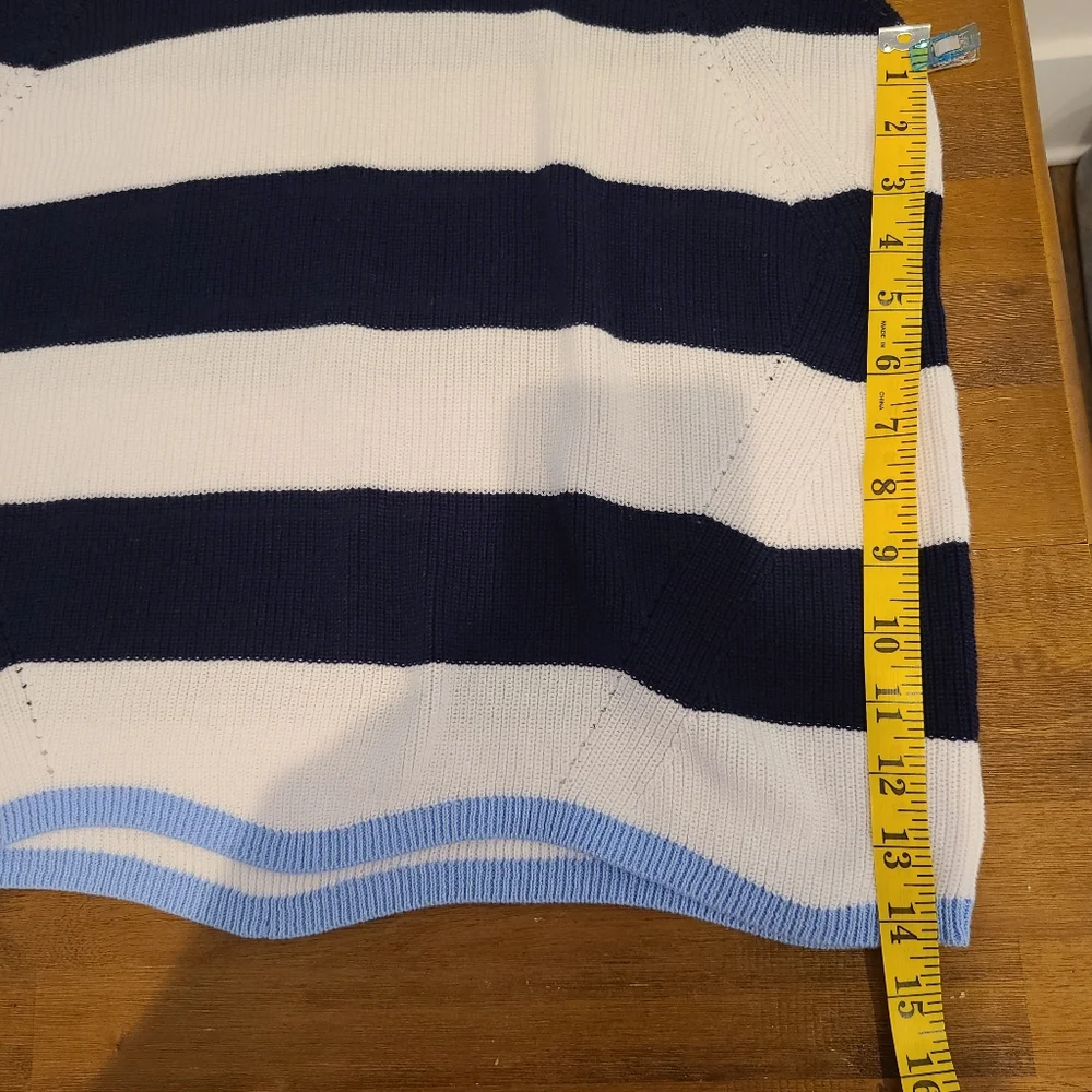 Crown & Ivy White And Navy Striped  Cotton Knit Sweater Tank Top - Picture 7 of 8